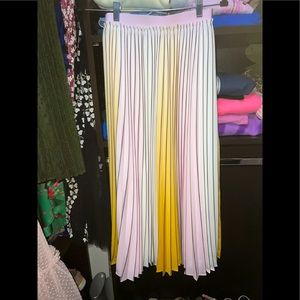 Pink and yellow pleated red baker skirt